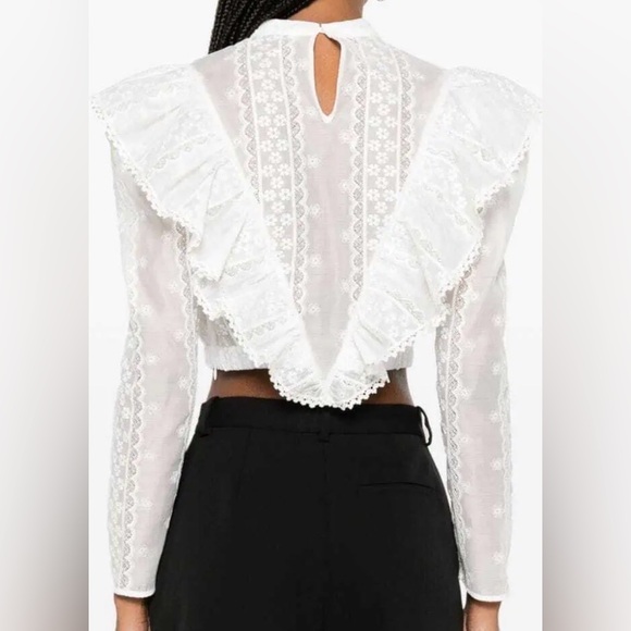 Sandro Shena Floral-Embroidered Crop Blouse in White Size 8 - Picture 3 of 10